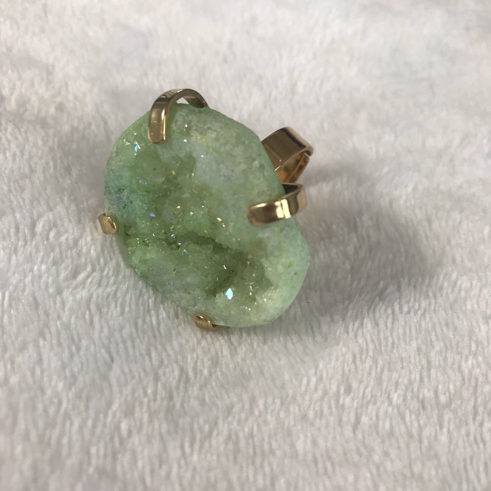 Ring Gold/Green Opal SemiPrecious stone Adjustable